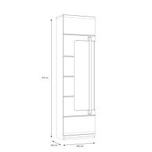 Vitrine >ATTENTION< 5 Böden, Riviera Eiche Dekor / Weiß Gloss - 60,2x210x34,3cm (BxHxT)