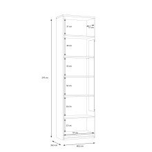 Vitrine >ATTENTION< 5 Böden, Riviera Eiche Dekor / Weiß Gloss - 60,2x210x34,3cm (BxHxT)