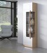 Vitrine >ATTENTION< 5 Böden, Riviera Eiche Dekor / Weiß Gloss - 60,2x210x34,3cm (BxHxT)
