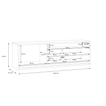 Lowboard >ATTENTION< LED, 1 Tür, 1 Schub, Eiche Dekor / Weiß Gloss - 159,9x50x41,5cm BxHxT