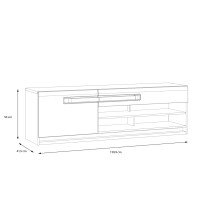 Lowboard >ATTENTION< LED, 1 Tür, 1 Schub, Eiche Dekor / Weiß Gloss - 159,9x50x41,5cm BxHxT