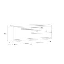 Lowboard >ATTENTION< LED, 1 Tür, 2 Schübe, Eiche Dekor / Weiß Gloss - 139,9x50x41,5cm BxHxT