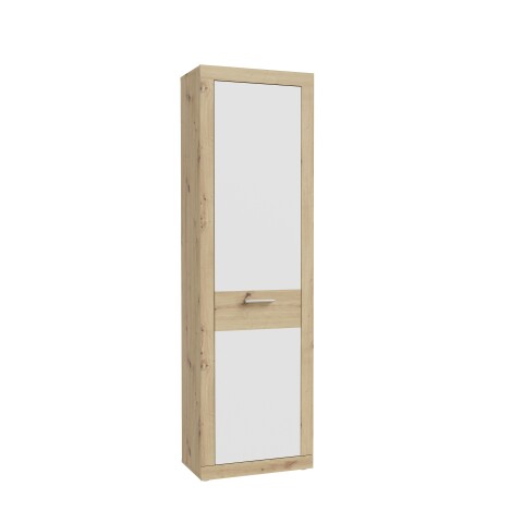 Garderobenschrank >BACCIO< 1 Tür, Stange, Weiss/ Artisan Eiche Dekor - 58,3x196,8x33,8cm (BxHxT)