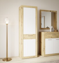 Garderobenschrank >BACCIO< 1 Tür, Stange, Weiss/ Artisan Eiche Dekor - 58,3x196,8x33,8cm (BxHxT)