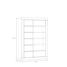 Stauraumvitrine >LEFKADAS< 2 Türen, 7 Böden, Weiss/ Mauvella Eiche Dekor - 101x151,2x41,4cm BxHxT