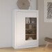 Stauraumvitrine >LEFKADAS< 2 Türen, 7 Böden, Weiss/ Mauvella Eiche Dekor - 101x151,2x41,4cm BxHxT