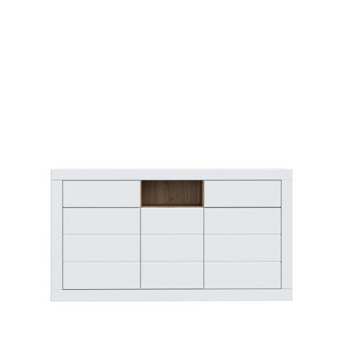 Sideboard >LEFKADAS< 3 Türen, 2 Schübe, Weiss/ Mauvella Eiche - 170,7x93,5x41,4cm (BxHxT)