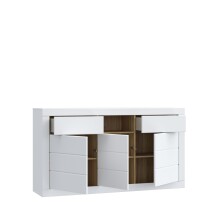 Sideboard >LEFKADAS< 3 Türen, 2 Schübe, Weiss/ Mauvella Eiche - 170,7x93,5x41,4cm (BxHxT)