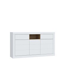 Sideboard >LEFKADAS< 3 Türen, 2 Schübe, Weiss/ Mauvella Eiche - 170,7x93,5x41,4cm (BxHxT)