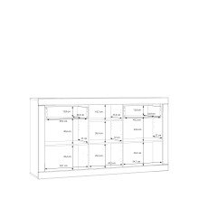 Sideboard >LEFKADAS< 3 Türen, 2 Schübe, Weiss/ Mauvella Eiche - 170,7x93,5x41,4cm (BxHxT)