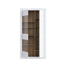 Stauraumvitrine >LEFKADAS< 2 Türen, 9 Böden, Weiss / Mauvella Eiche Dekor - 101x196x41,4cm BxHxT