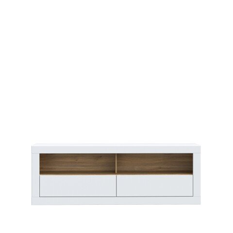 Lowboard >LEFKADAS< 2 Schübe, Weiss / Mauvella Eiche Dekor - 175,4x61,6x41,4cm (BxHxT)