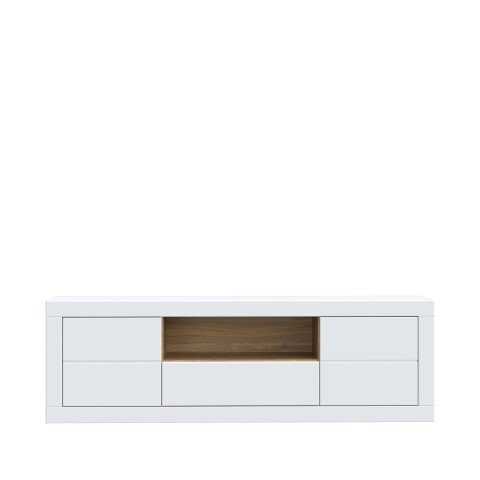 Lowboard >LEFKADAS< 2 Türen, 1 Schub, Weiss/Mauvella Eiche Dekor - 195,4x61,6x41,4cm BxHxT