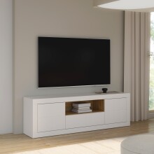 Lowboard >LEFKADAS< 2 Türen, 1 Schub, Weiss/Mauvella Eiche Dekor - 195,4x61,6x41,4cm BxHxT