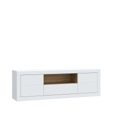 Lowboard >LEFKADAS< 2 Türen, 1 Schub, Weiss/Mauvella Eiche Dekor - 195,4x61,6x41,4cm BxHxT