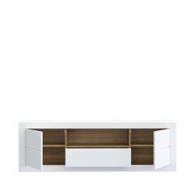 Lowboard >LEFKADAS< 2 Türen, 1 Schub, Weiss/Mauvella Eiche Dekor - 195,4x61,6x41,4cm BxHxT