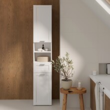 Seitenschrank >LOKKO< 2 Türen, 1 Schub, 2 Fächer, Weiss - 35,2x190,5x31,3cm (BxHxT)