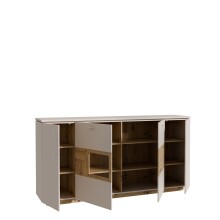 Sideboard >LOUOTO< 4 Türen, sandfarbig / Artisan Eiche - 199,5x101,2x41,6cm (BxHxT)