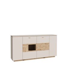 Sideboard >LOUOTO< 4 Türen, sandfarbig / Artisan Eiche - 199,5x101,2x41,6cm (BxHxT)