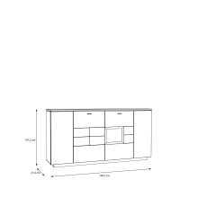 Sideboard >LOUOTO< 4 Türen, sandfarbig / Artisan Eiche - 199,5x101,2x41,6cm (BxHxT)