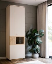 Stauraumvitrine >LOUOTO< 2 Türen, 4 Böden, sandfarbig / Artisan Eiche - 60,7x197,2x41,6 (BxHxT)