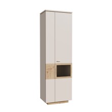 Stauraumvitrine >LOUOTO< 2 Türen, 4 Böden, sandfarbig / Artisan Eiche - 60,7x197,2x41,6 (BxHxT)