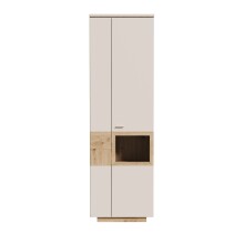 Stauraumvitrine >LOUOTO< 2 Türen, 4 Böden, sandfarbig / Artisan Eiche - 60,7x197,2x41,6 (BxHxT)