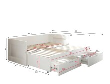 Funktionsbett >Lepini< Liegefläche 90/180x200cm, Schübe, Weiß Dekor - 204x67x97cm (BxHxT)