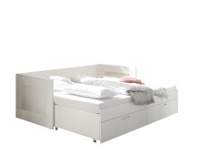 Funktionsbett >Lepini< Liegefläche 90/180x200cm, Schübe, Weiß Dekor - 204x67x97cm (BxHxT)