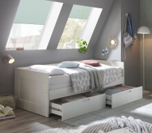 Funktionsbett >Lepini< Liegefläche 90/180x200cm, Schübe, Weiß Dekor - 204x67x97cm (BxHxT)