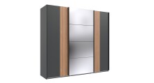 Schwebetürenschrank >Malaga< Spiegel, Akustiklamelle, Graphit & Artisan Eiche - 225x208x64cm BxHxT
