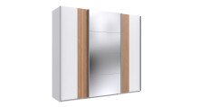 Schwebetürenschrank >Malaga< Spiegel, Weiß / Akustiklamelle Artisan Eiche - 225x208x64cm (BxHxT)