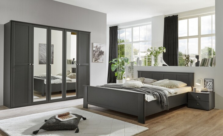 Komplettschlafzimmer >Chalet< (4-teilig) 2x Nachtkonsole, Doppelbett, Kleiderschrank, in Graphit