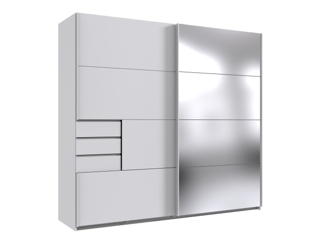 Schwebetürenschrank >Saigon< 3 Schübe, Spiegel / Weiß - 225x208x64cm (BxHxT)