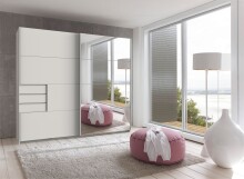Schwebetürenschrank >Saigon< 3 Schübe, Spiegel / Weiß - 225x208x64cm (BxHxT)