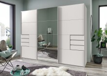 Schwebetürenschrank >Saigon< 6 Schübe, Spiegel / Weiß - 270x208x64cm (BxHxT)