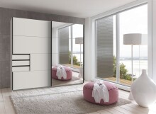Schwebetürenschrank >Saigon< 3 Schübe, Spiegel / Weiß - 225x208x64cm (BxHxT)