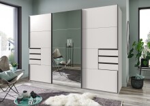 Schwebetürenschrank >Saigon< 6 Schübe, Spiegel / Weiß - 270x208x64cm (BxHxT)