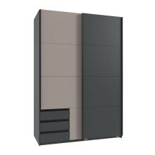 Schwebetürenschrank >Emden< 2 Schübe, GRAFIT + SAHARAGRAU - 135x198x65cm (BxHxT)