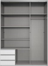 Schwebetürenschrank >Emden< 3 Schübe, Spiegel / GRAPHIT + SAHARAGRAU - 135x198x65cm (BxHxT)