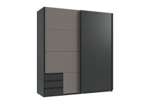 Schwebetürenschrank >Emden< 3 Schübe, GRAPHIT + SAHARAGRAU - 179x198x65cm (BxHxT)