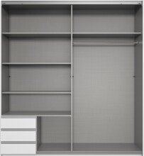Schwebetürenschrank >Emden< 3 Schübe, Spiegel / GRAPHIT + SAHARAGRAU - 179x198x65cm (BxHxT)