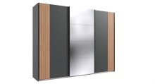 Schwebetürenschrank >Malaga< Spiegel / Graphit & Akustiklamelle Artisan Eiche - 270x208x64cm BxHxT