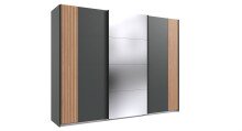 Schwebetürenschrank >Malaga< Spiegel / Graphit & Akustiklamelle Artisan Eiche - 270x208x64cm BxHxT