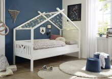 Hausbett >Susa< Liegefläche 90x200cm, Rollrost, Weiß, teilmassiv - 207x170x98cm BxHxT