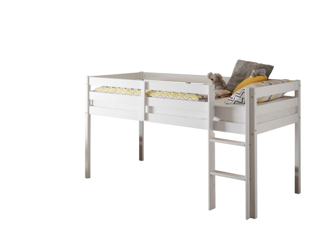Hochbett >Alvin< Liegefl. 90x200cm, Rollrost, weiß, teilmassiv - 97x113x207cm (BxHxT)