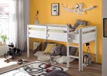 Hochbett >Alvin< Liegefl. 90x200cm, Rollrost, weiß, teilmassiv - 97x113x207cm (BxHxT)