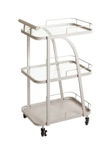 Servierwagen >55189< mit 3 Ablagen,Glas und Kaschmirgrau - 35x79x45 (BxHxT)