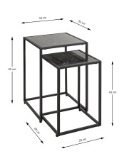 Satztisch >55584< (2-teilig) schwarz Kunstmarmor, Metall - 33x50x33 / 28x43x28 (BxHxT)