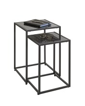 Satztisch >55584< (2-teilig) schwarz Kunstmarmor, Metall - 33x50x33 / 28x43x28 (BxHxT)